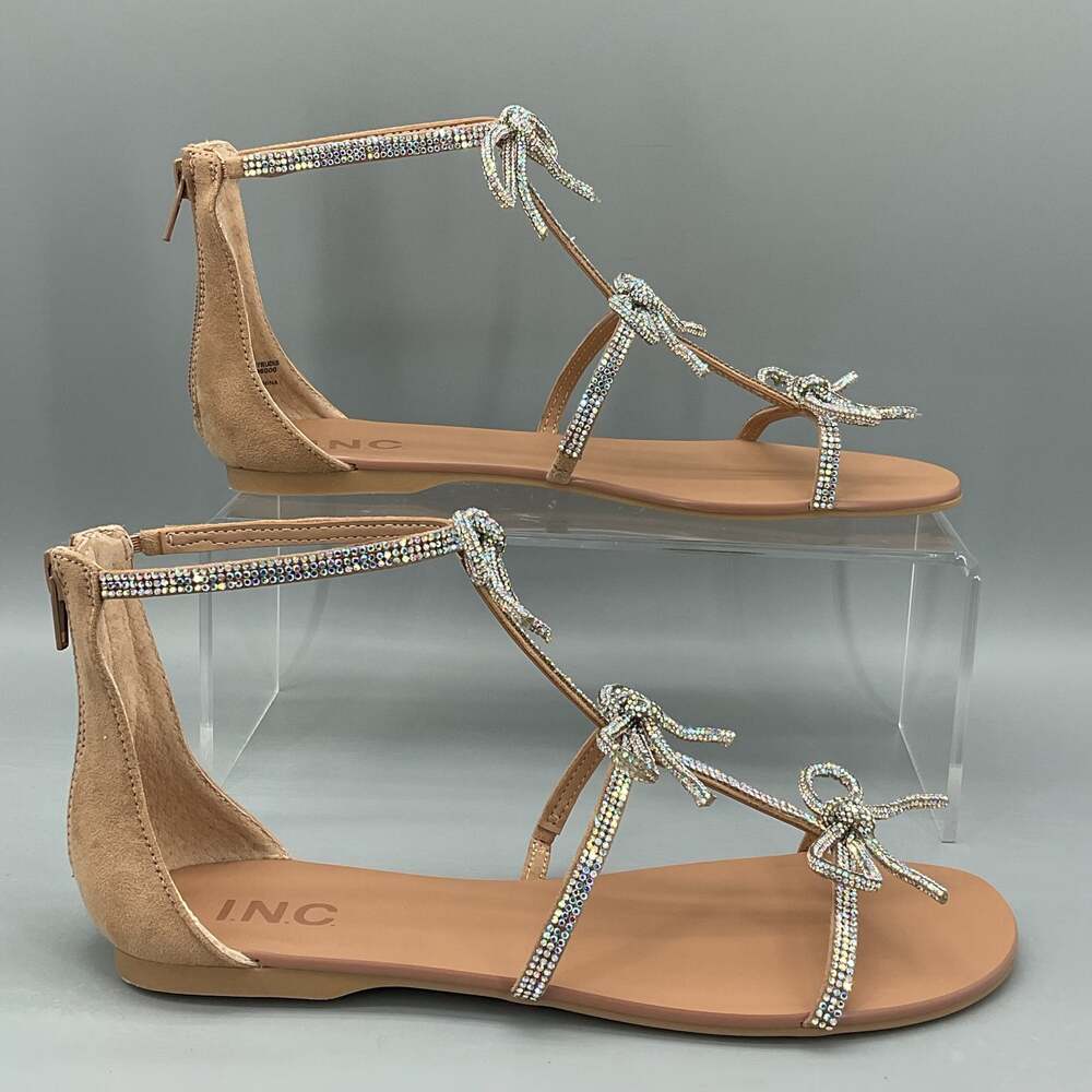 NEW I.N.C. Women’s Gertrudis Bow Flat Sandals Beige Size 10.5M